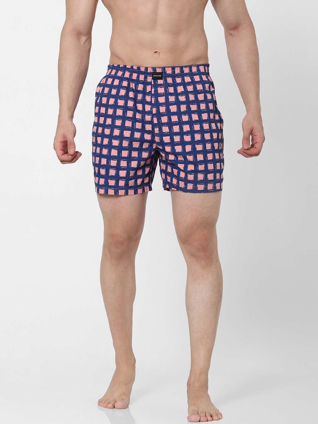

Jack & Jones Men Blue & Coral Pink Checked Boxers 2454761001