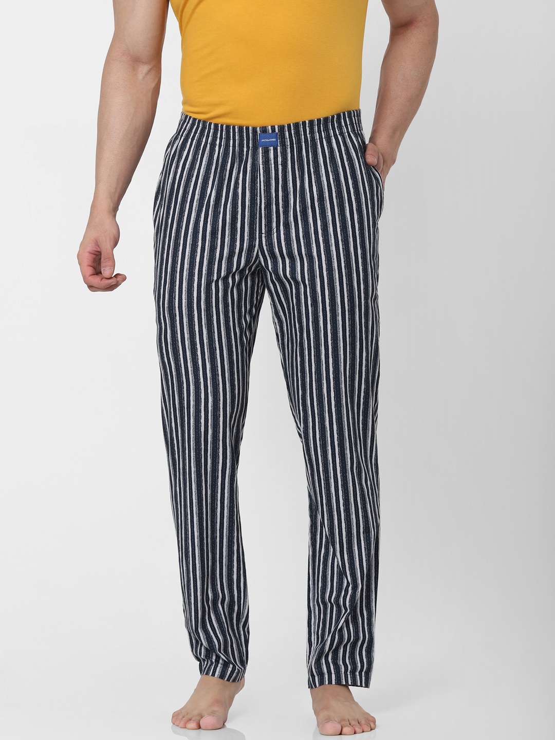 

Jack & Jones Men Navy Blue & White Striped Lounge Pants