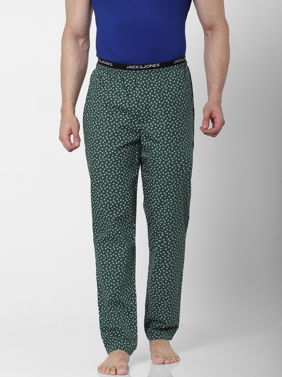 

Jack & Jones Men Green & White Geometric Printed Lounge Pants