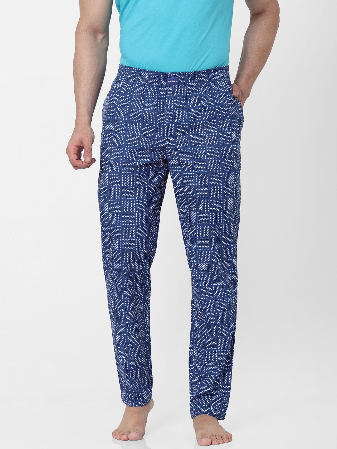 

Jack & Jones Men Navy Blue & White Printed Lounge Pants