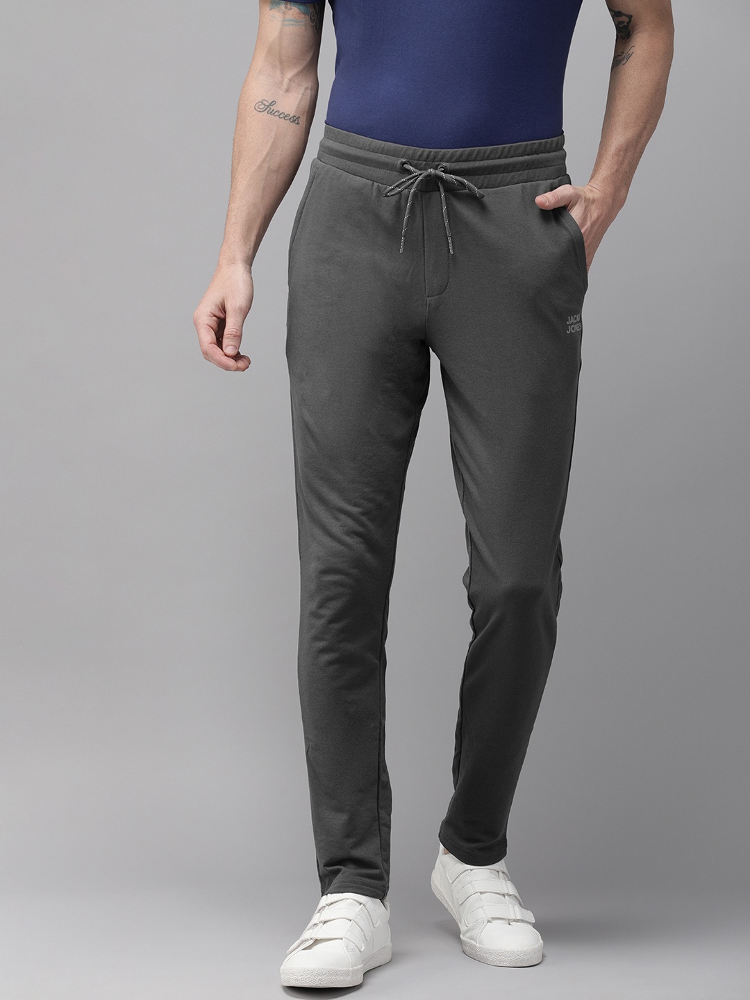 

Jack & Jones Men Charcoal Grey Solid Straight Fit Track Pants