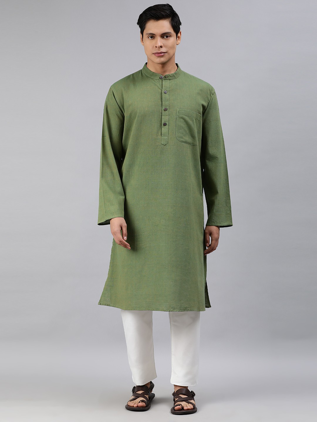 

Fabindia Men Olive Green Solid Kurta