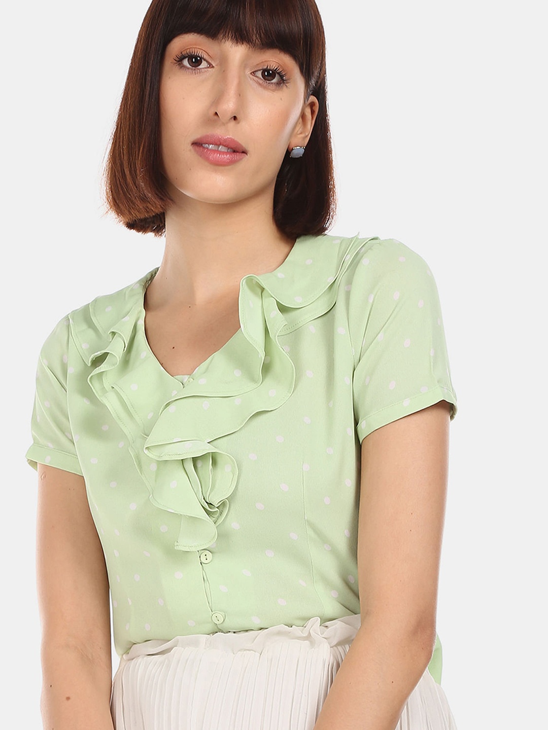

Sugr Women Green Polka Dot Printed Top