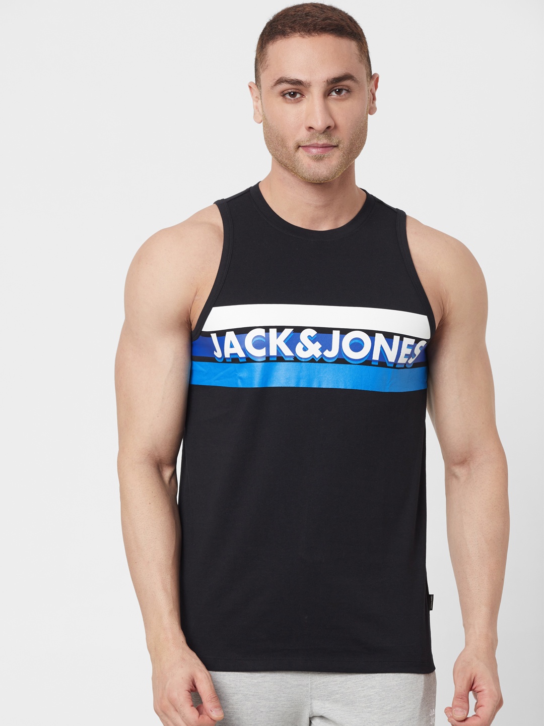 

Jack & Jones Men Black Printed Innerwear Vest 2175141001