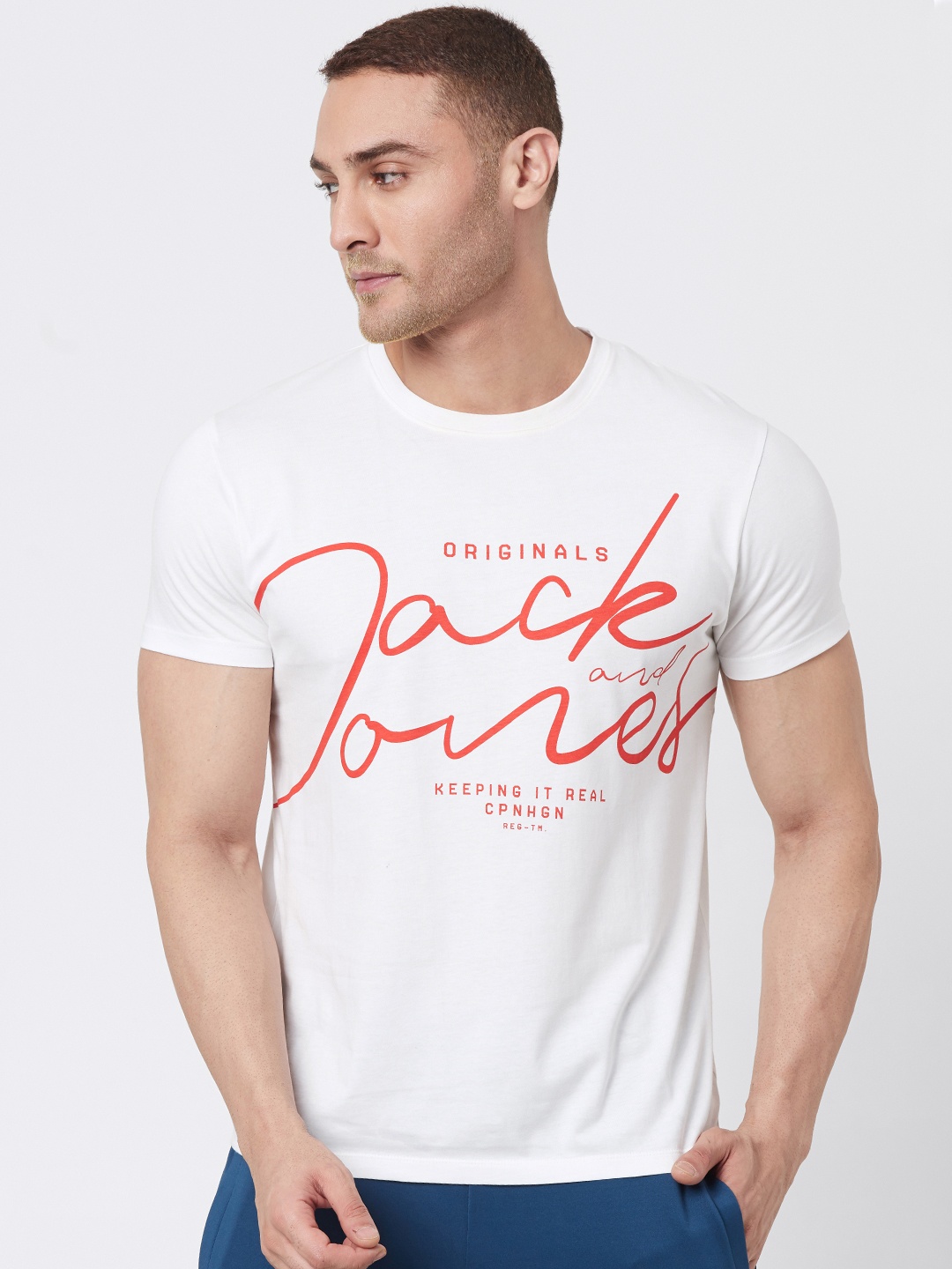 

Jack & Jones Men White Printed Round Neck Lounge T-shirt