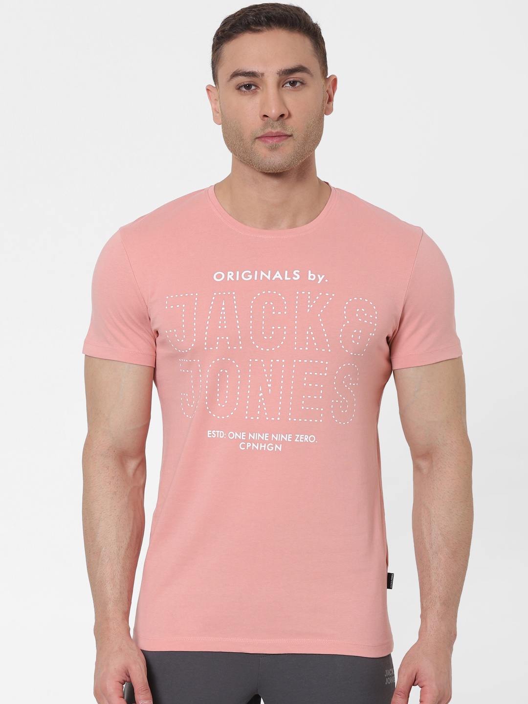 

Jack & Jones Men Pink Printed Round Neck Lounge T-shirt