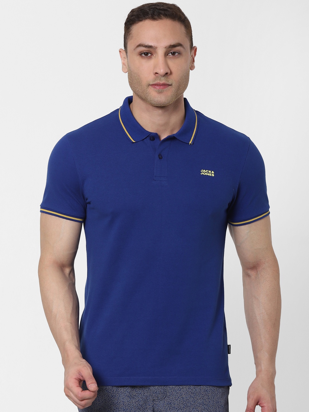 

Jack & Jones Men Navy Blue Solid Polo Collar Lounge T-shirt