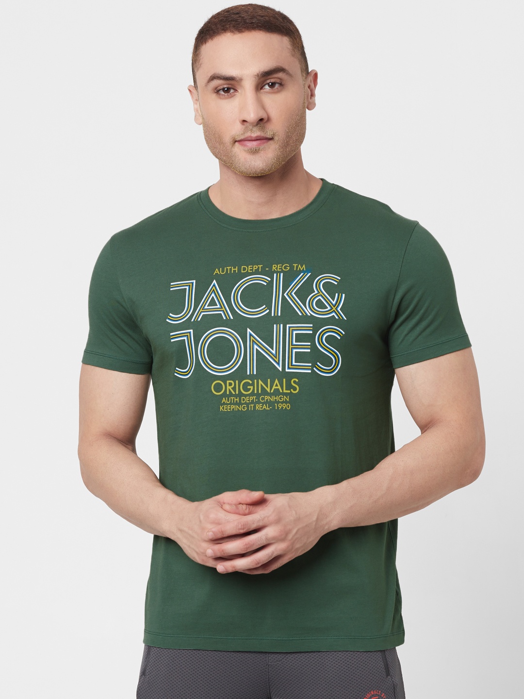 

Jack & Jones Men Green Printed Round Neck Lounge T-shirt