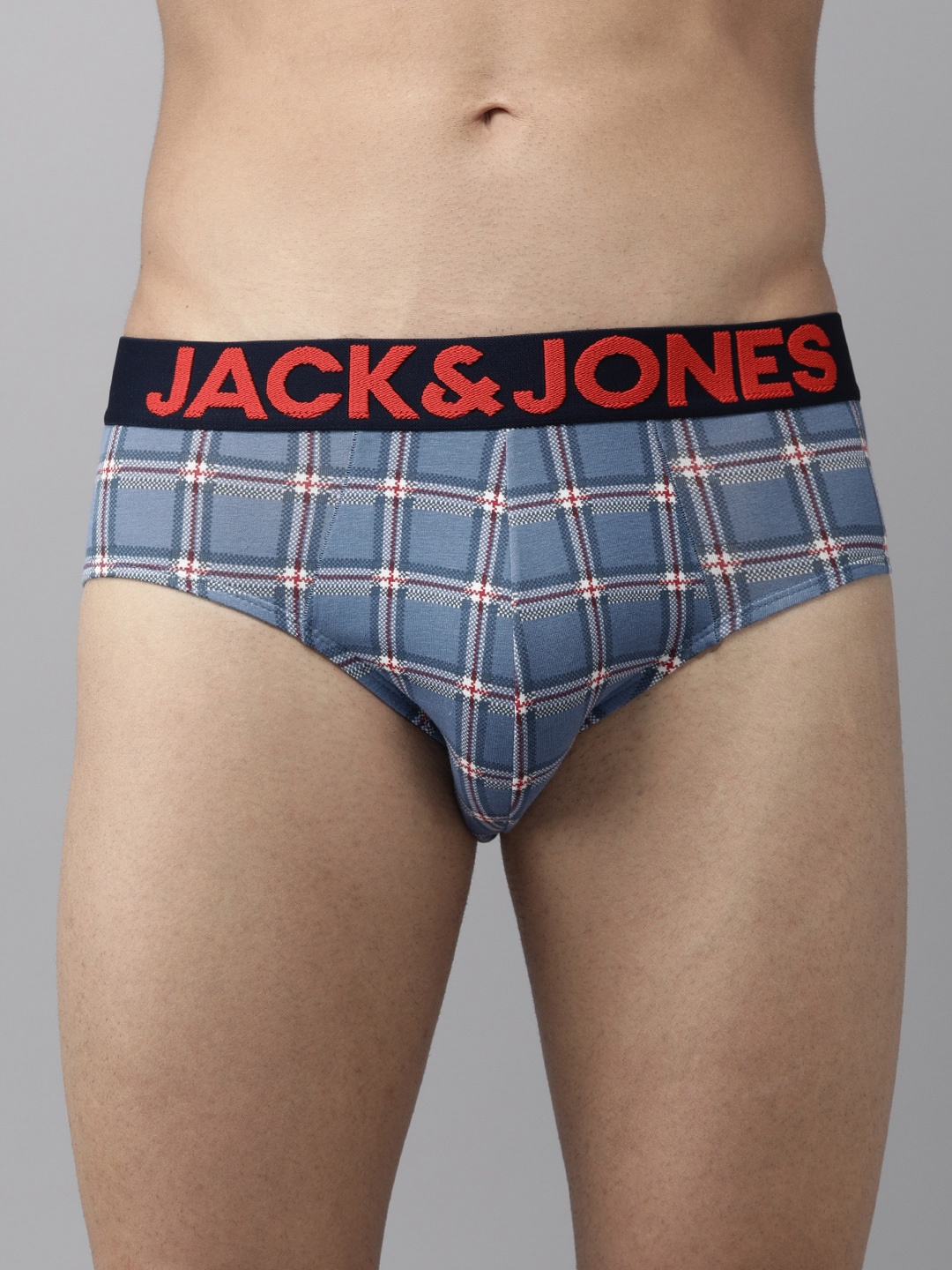 

Jack & Jones Men's Blue and White Checked Briefs 2292125001