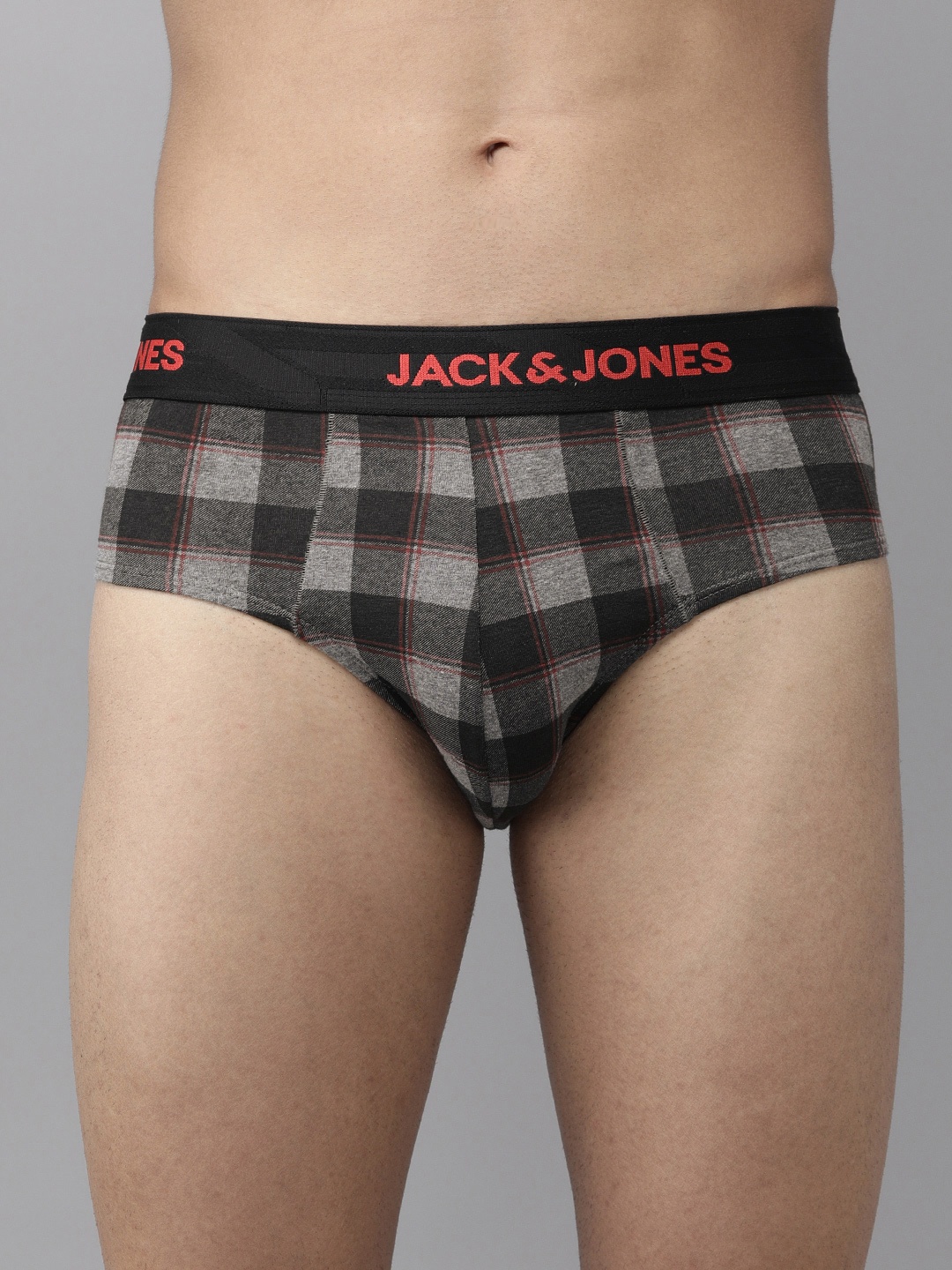 

Jack & Jones Men's Black and Grey Checked Briefs 2292125001