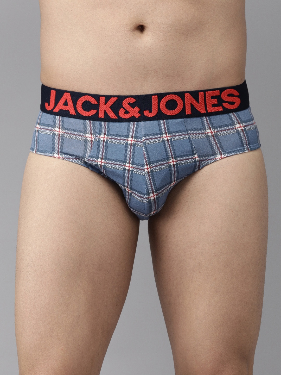 

Jack & Jones Men's Blue and White Checked Briefs 2292125001