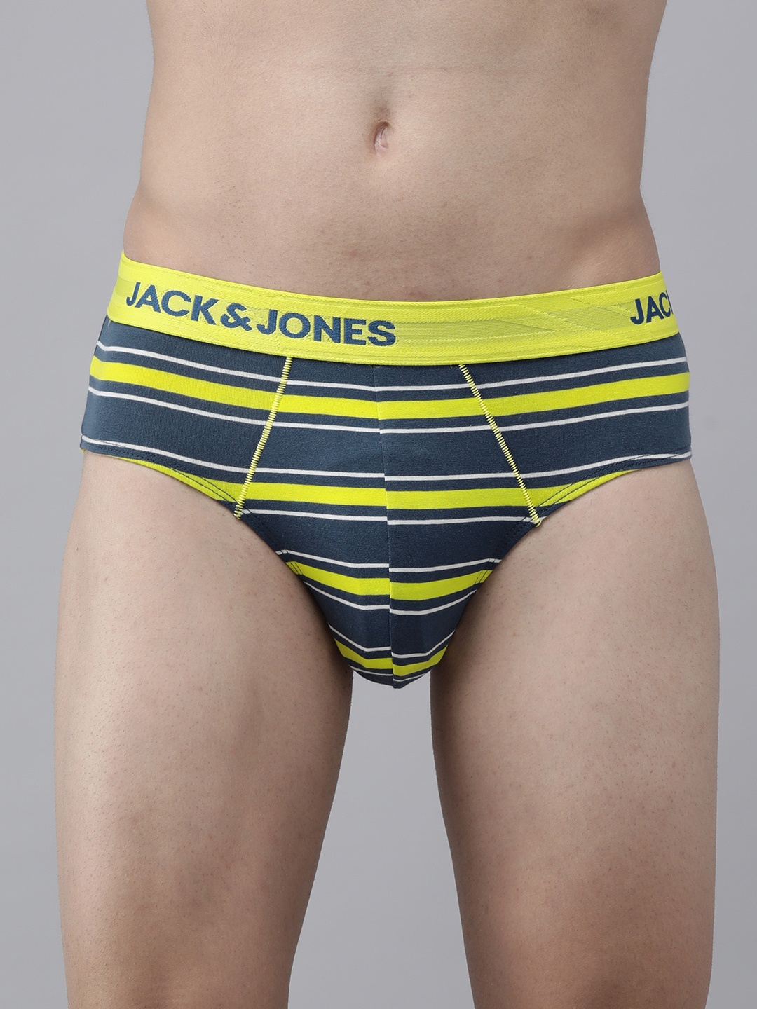 

Jack & Jones Men Navy Blue & Yellow DI SLATE Striped Brief-2288192001