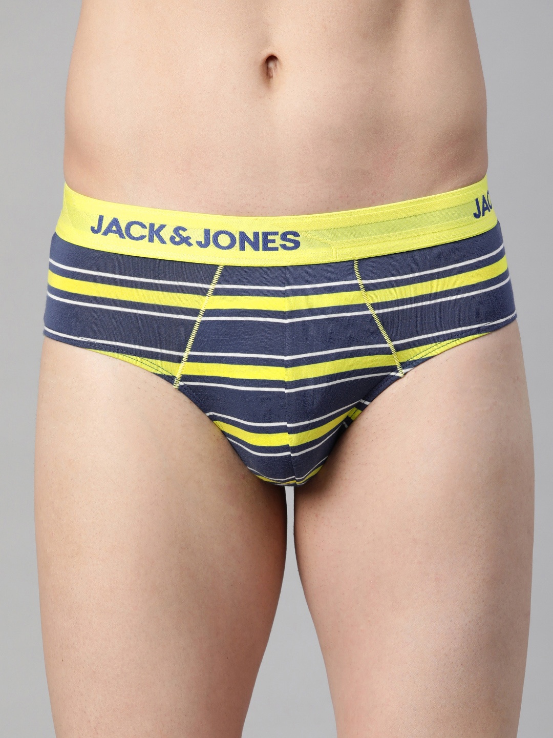 

Jack & Jones Men Blue & Yellow Striped Briefs 2288197001