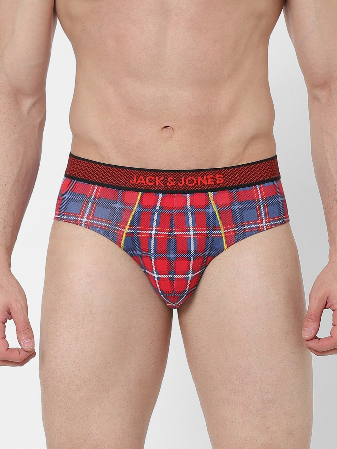 

Jack & Jones Men Red & Blue Checked Basic Briefs 2288190001