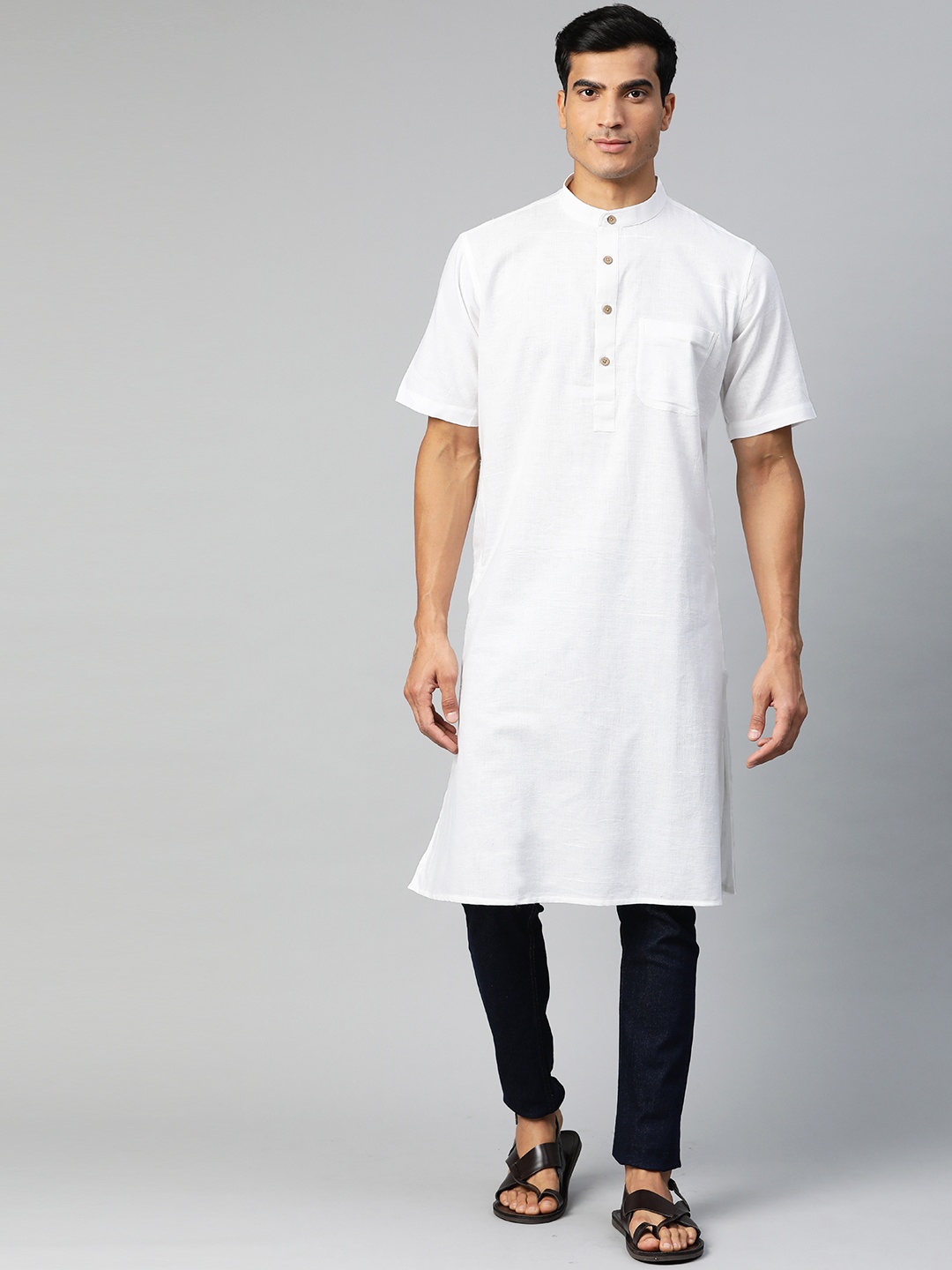 

Fabindia Men White Pure Cotton Solid Straight Kurta