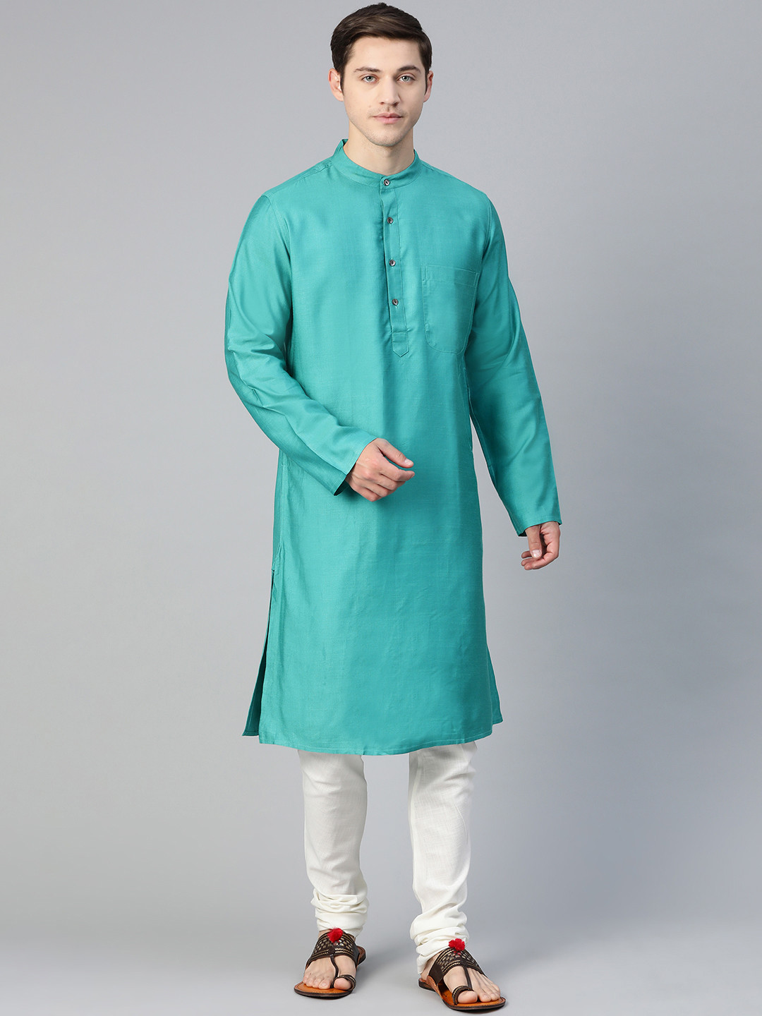 

Fabindia Men Blue Solid Slim Fit Straight Kurta