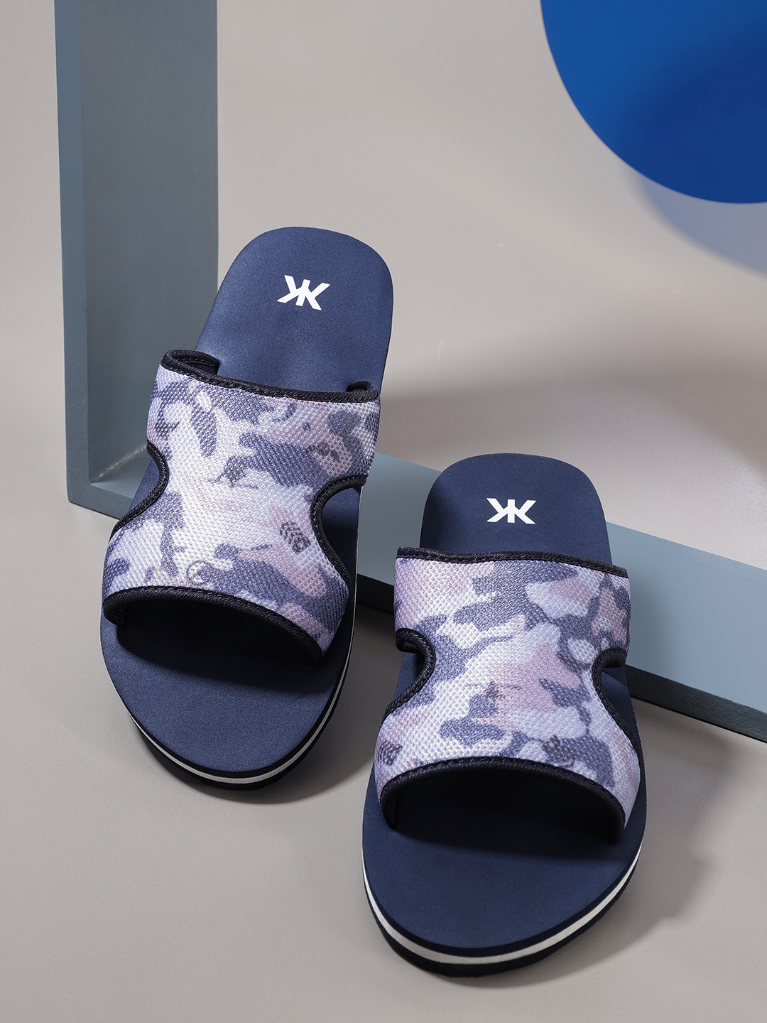 

Kook N Keech Men Navy Blue & Pink Camouflage Print Sliders with Cut Out Detail