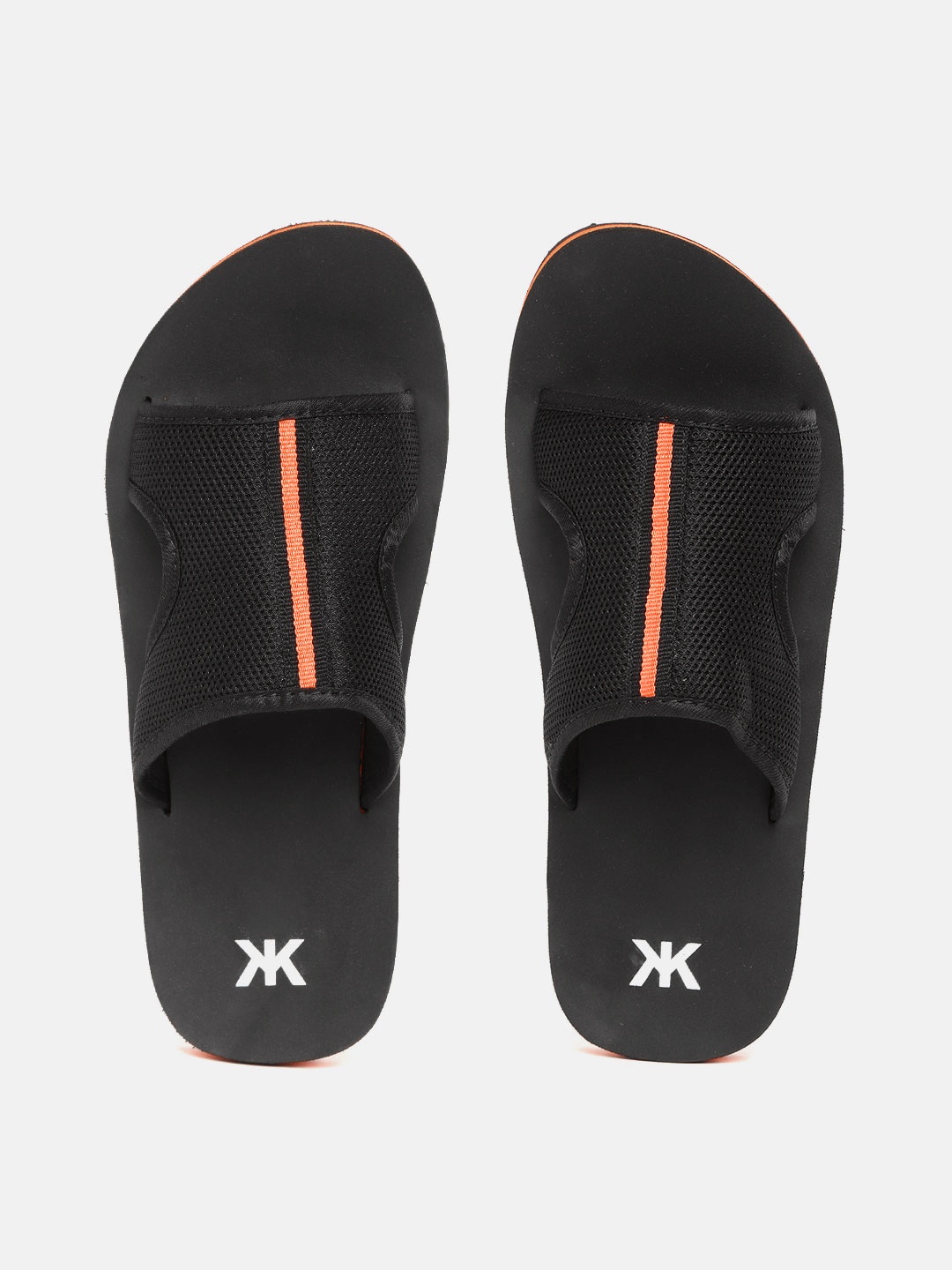 

Kook N Keech Men Black & Orange Woven Design Sliders with Cut Out Detail