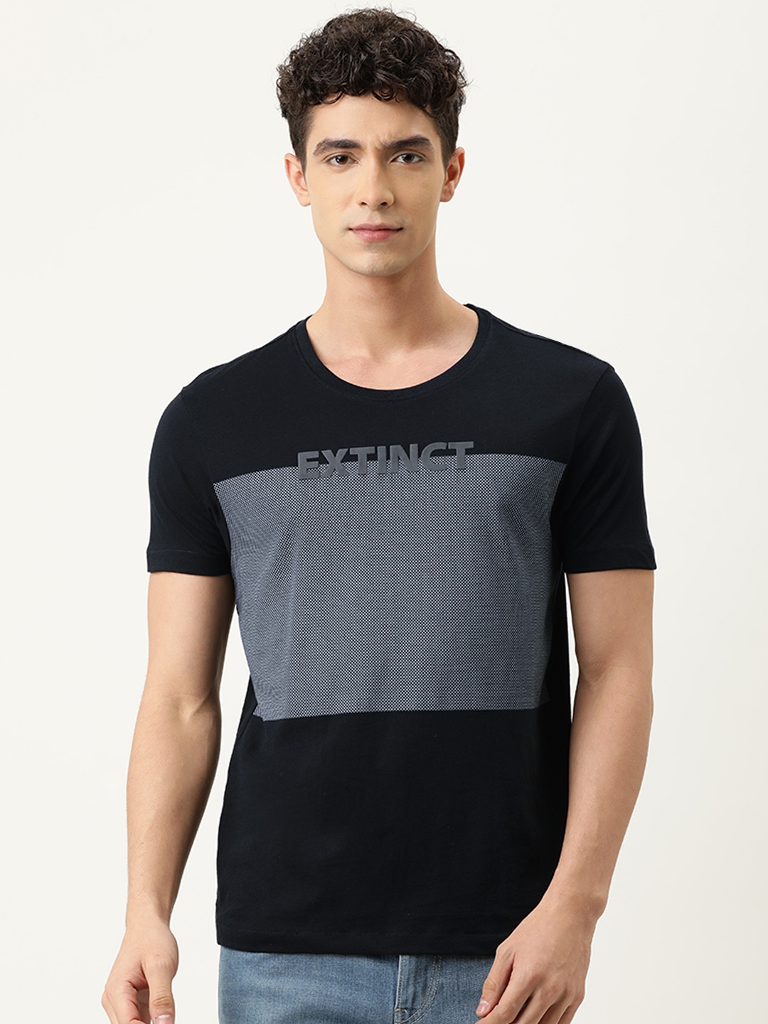 

Flying Machine Men Black Grey Typography Printed Pure Cotton T-shirt