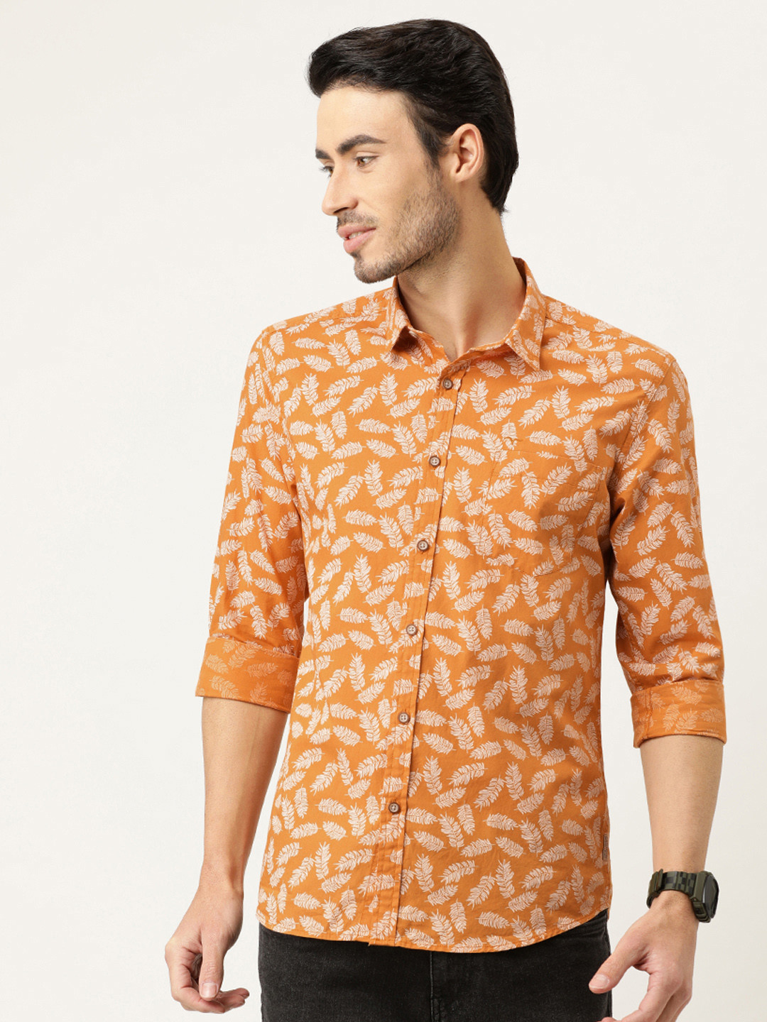 

Flying Machine Men Orange & White Slim Fit Printed Casual Shirt