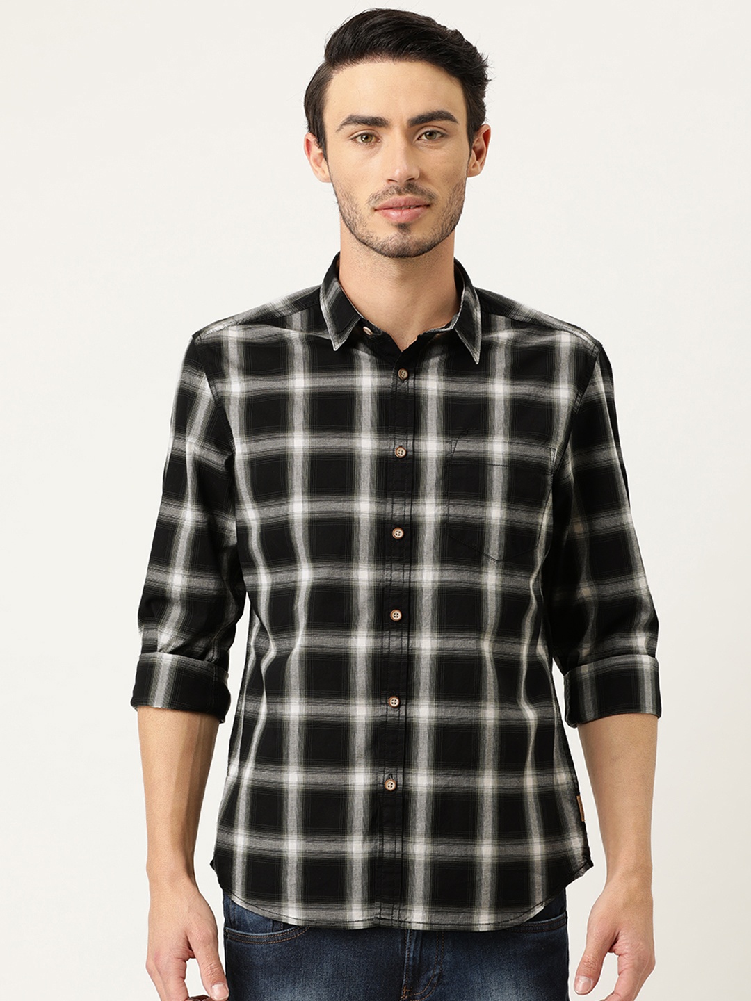

Flying Machine Men Black & White Slim Fit Checked Casual Shirt