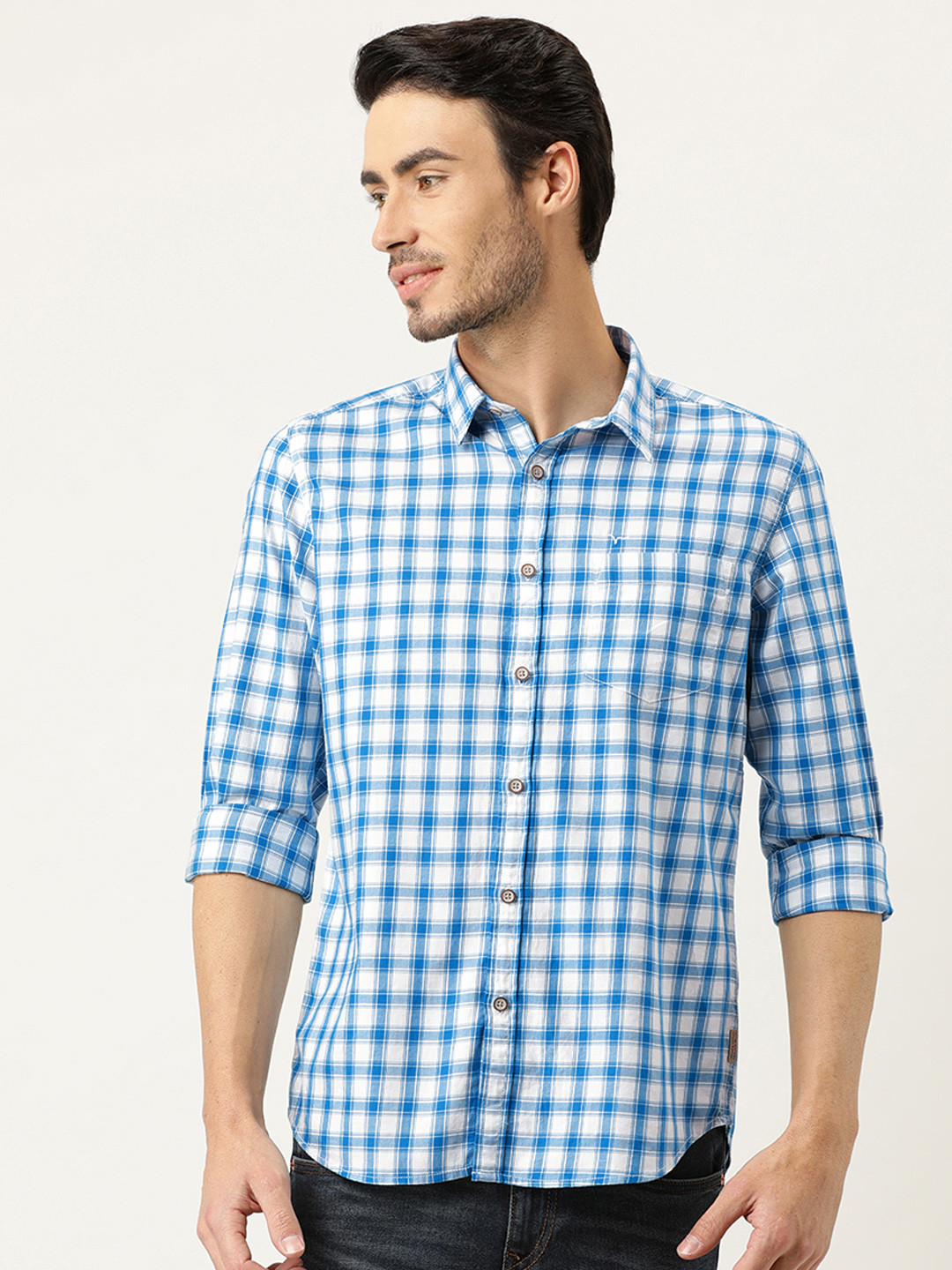 

Flying Machine Men Blue & White Slim Fit Checked Casual Shirt
