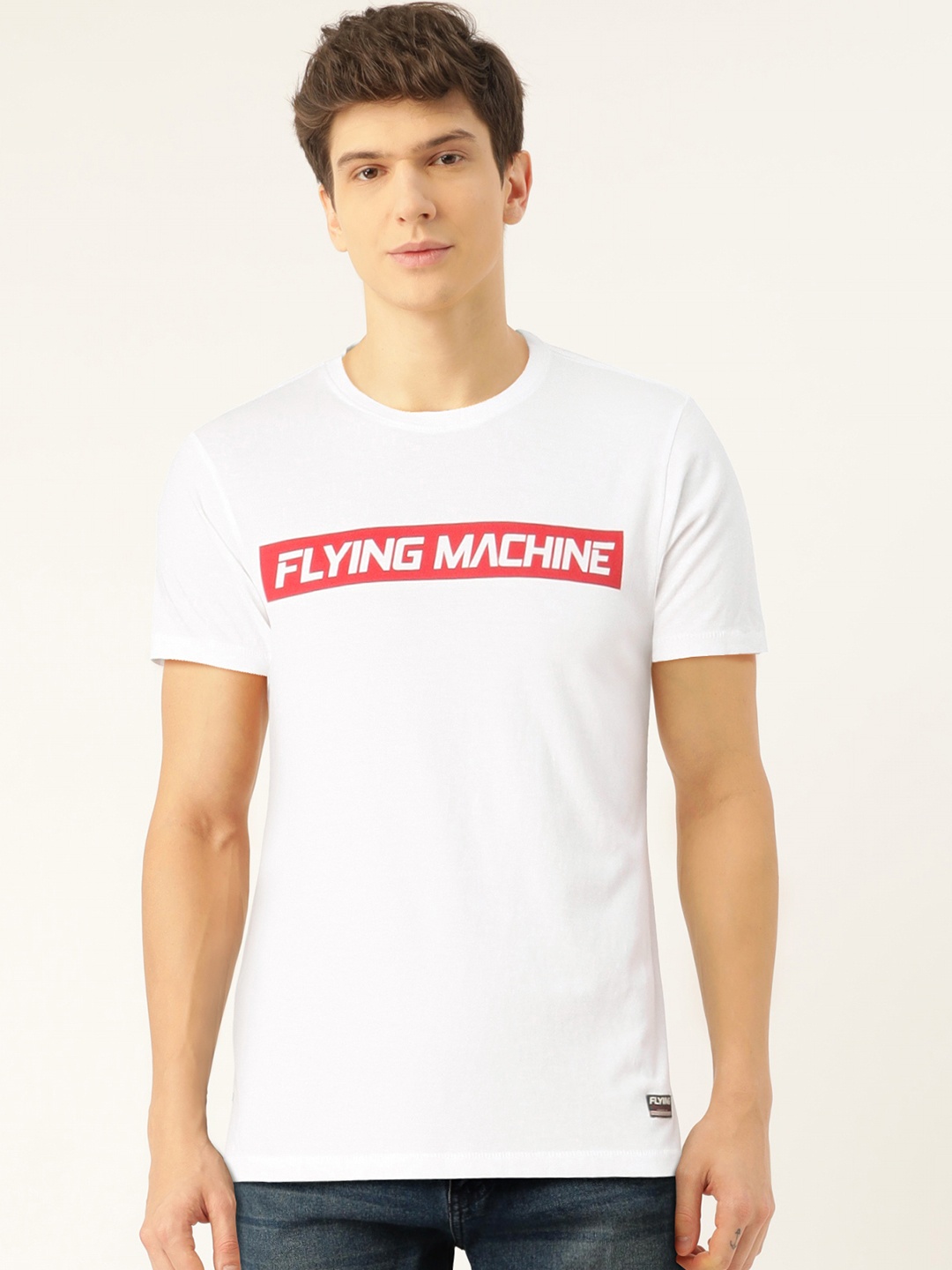 

Flying Machine Men White Printed Round Neck T-shirt