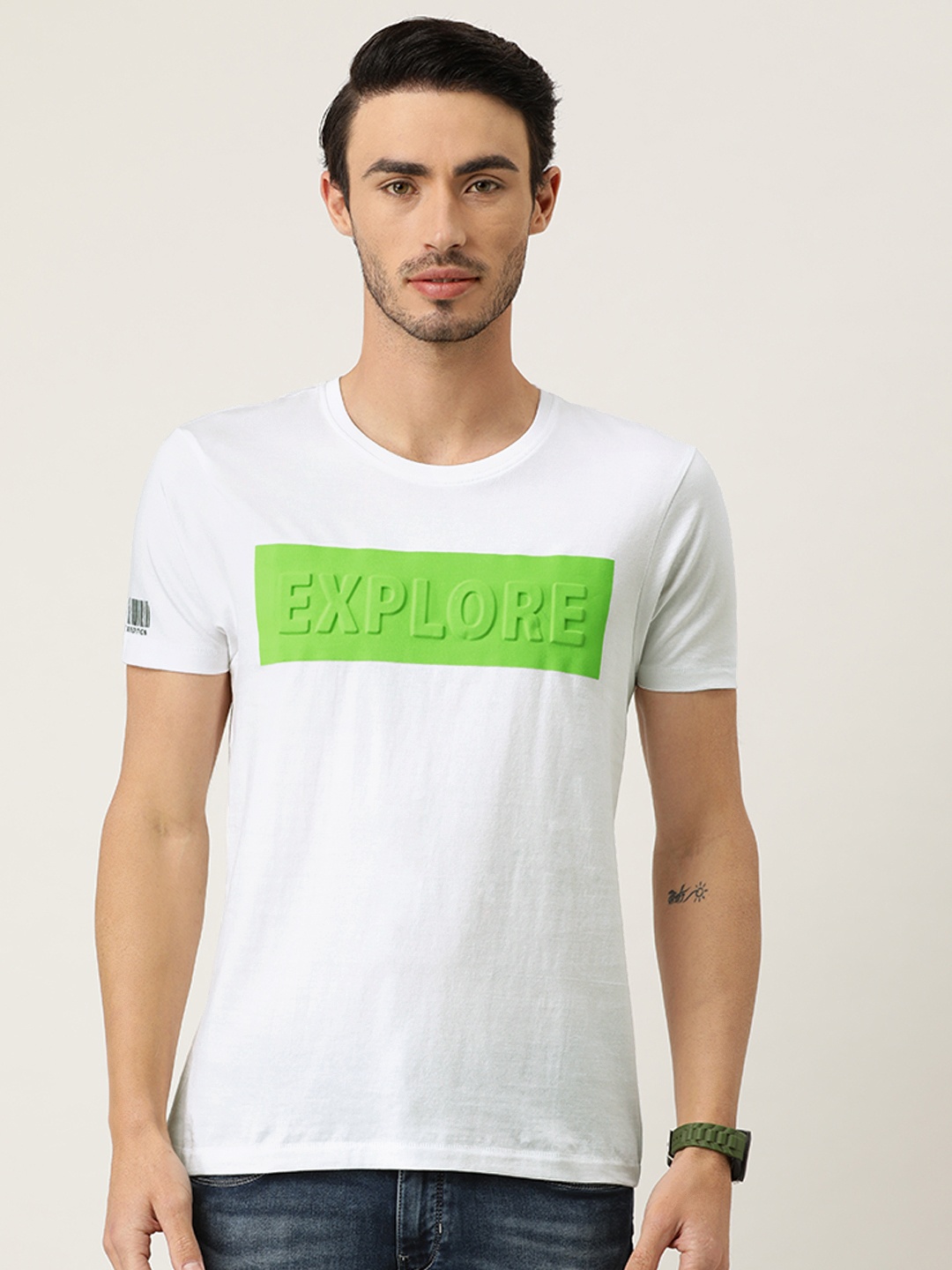 

Flying Machine Men White Printed Round Neck Pure Cotton T-shirt