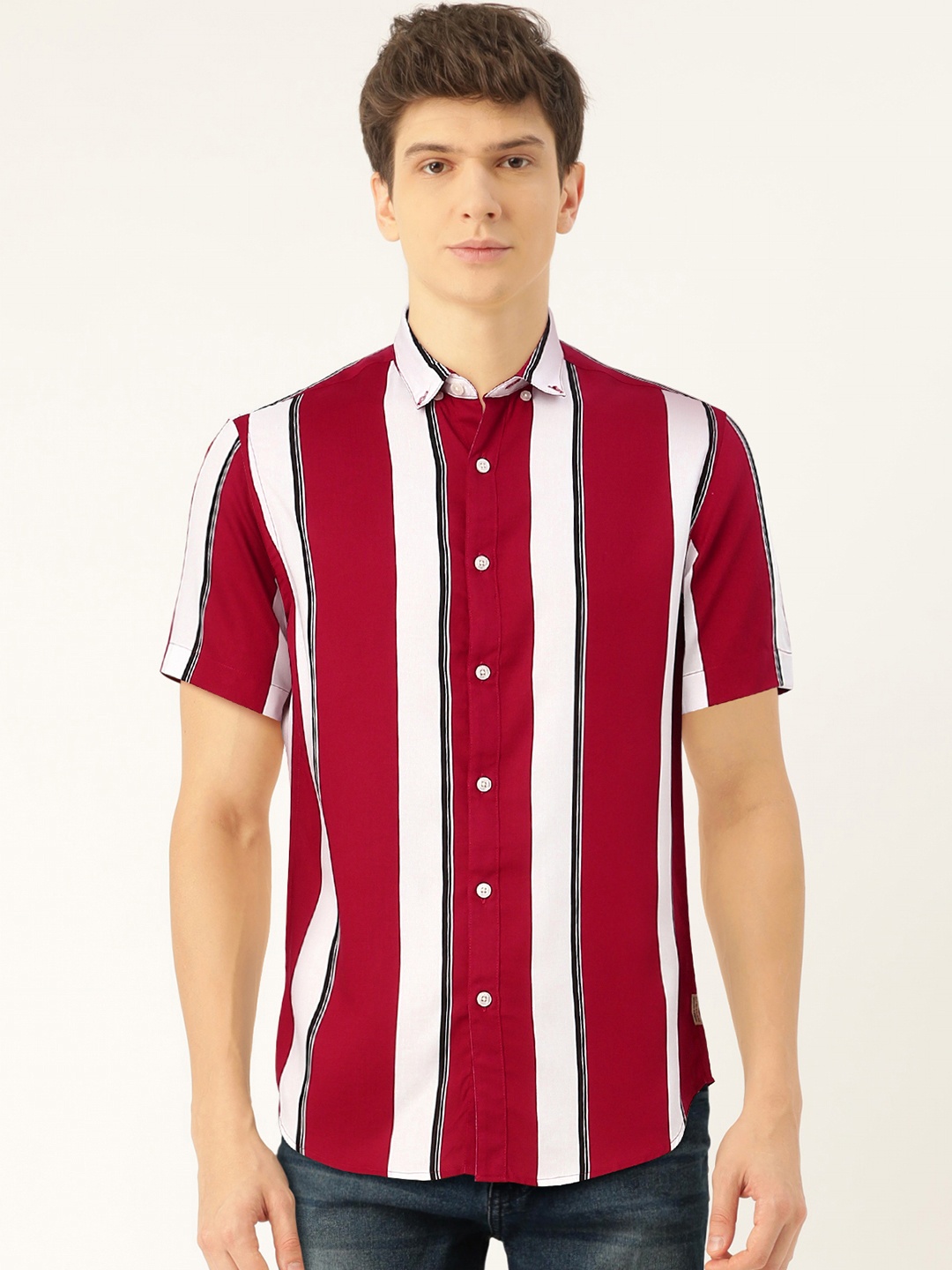 

Flying Machine Men Red & White Striped Regular Fit Casual Shirt