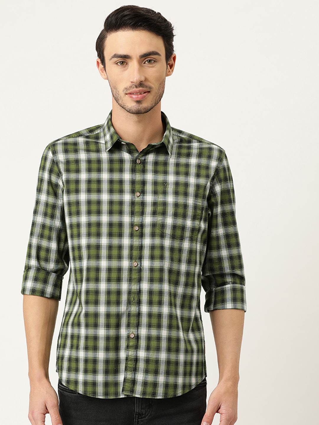 

Flying Machine Men Green & White Slim Fit Checked Casual Shirt