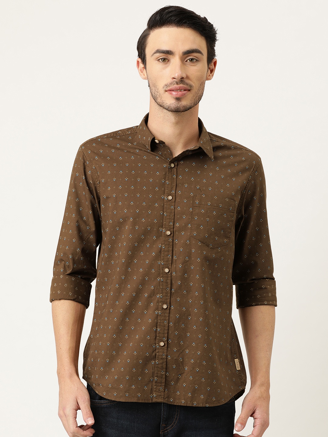 

Flying Machine Men Brown Slim Fit Printed Casual Shirt