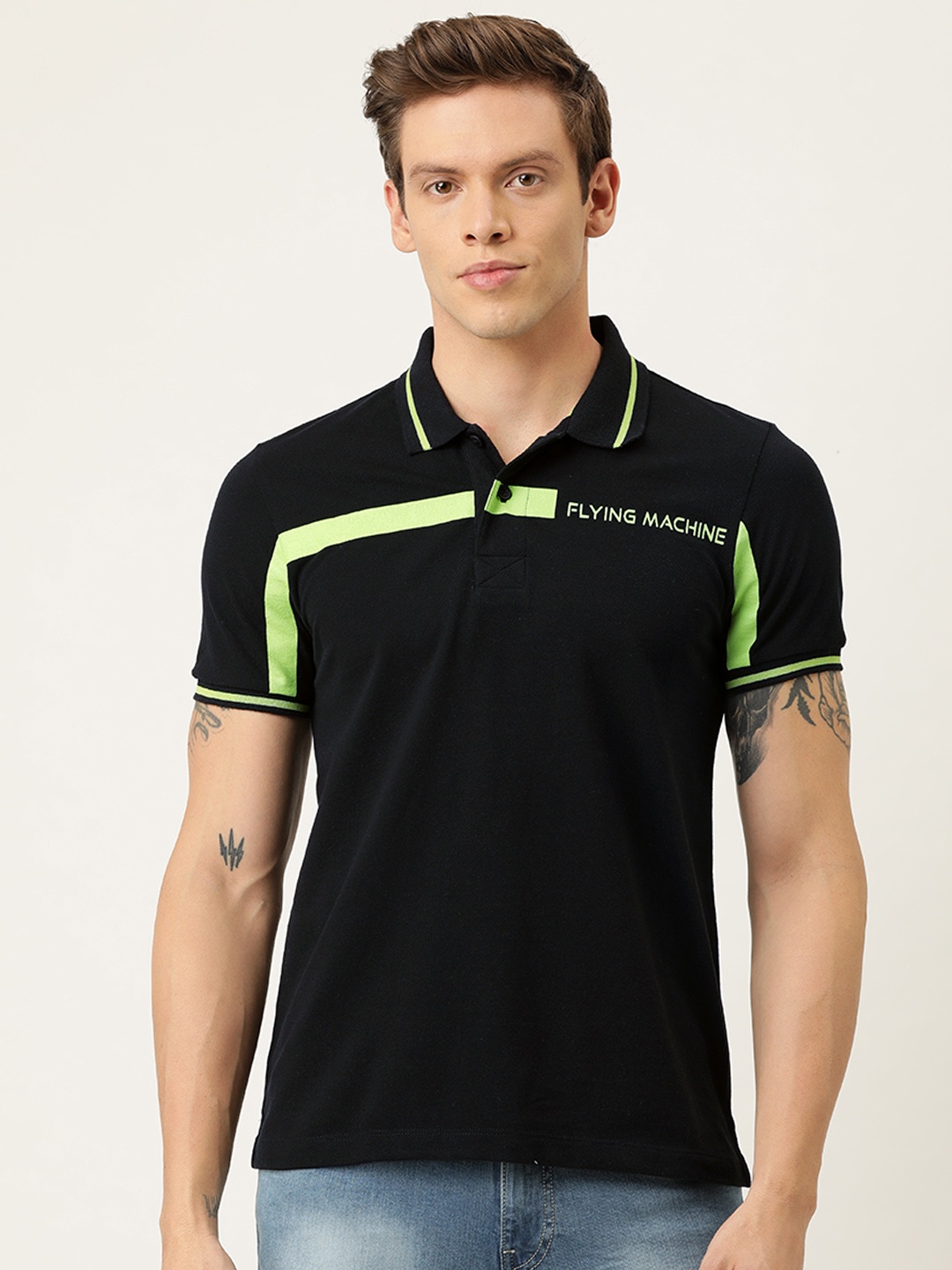 

Flying Machine Men Black Printed Polo Collar T-shirt