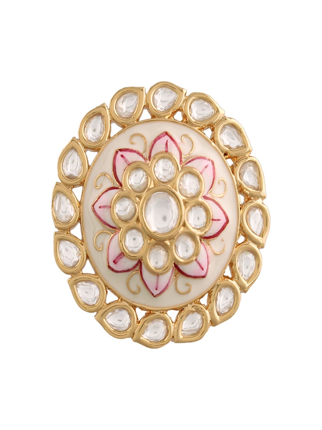 

I Jewels Off-White Gold-Plated Meenakari Adjustable Finger Ring