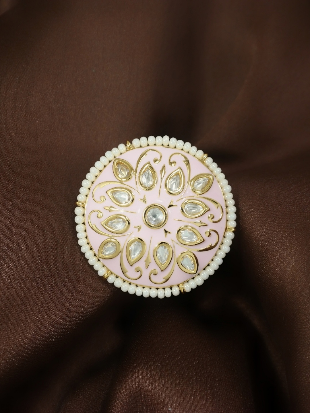 

I Jewels White & Pink Gold Plated Meenakari Studded Adjustable Finger Ring