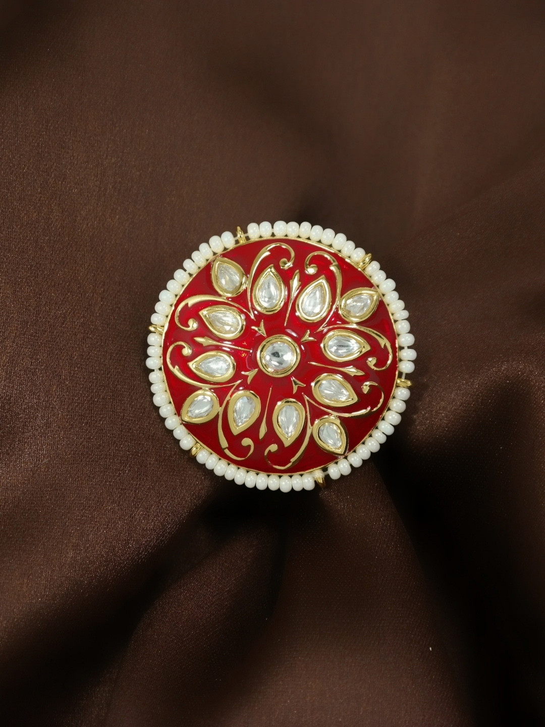 

I Jewels Red Gold-Plated Meenakari Adjustable Finger Ring