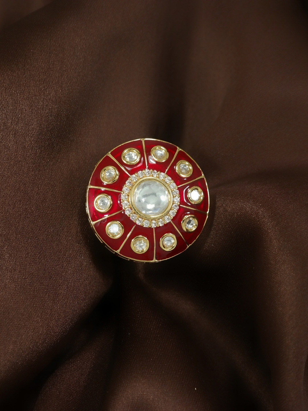 

I Jewels Red Gold-Plated Meenakari Adjustable Finger Ring