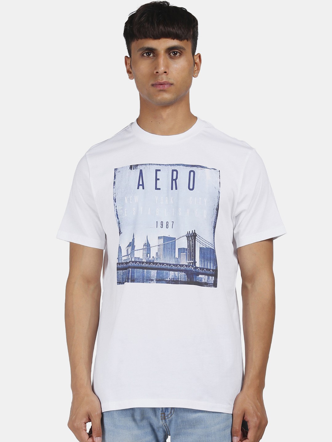 

Aeropostale Men White Printed Round Neck Pure Cotton T-shirt