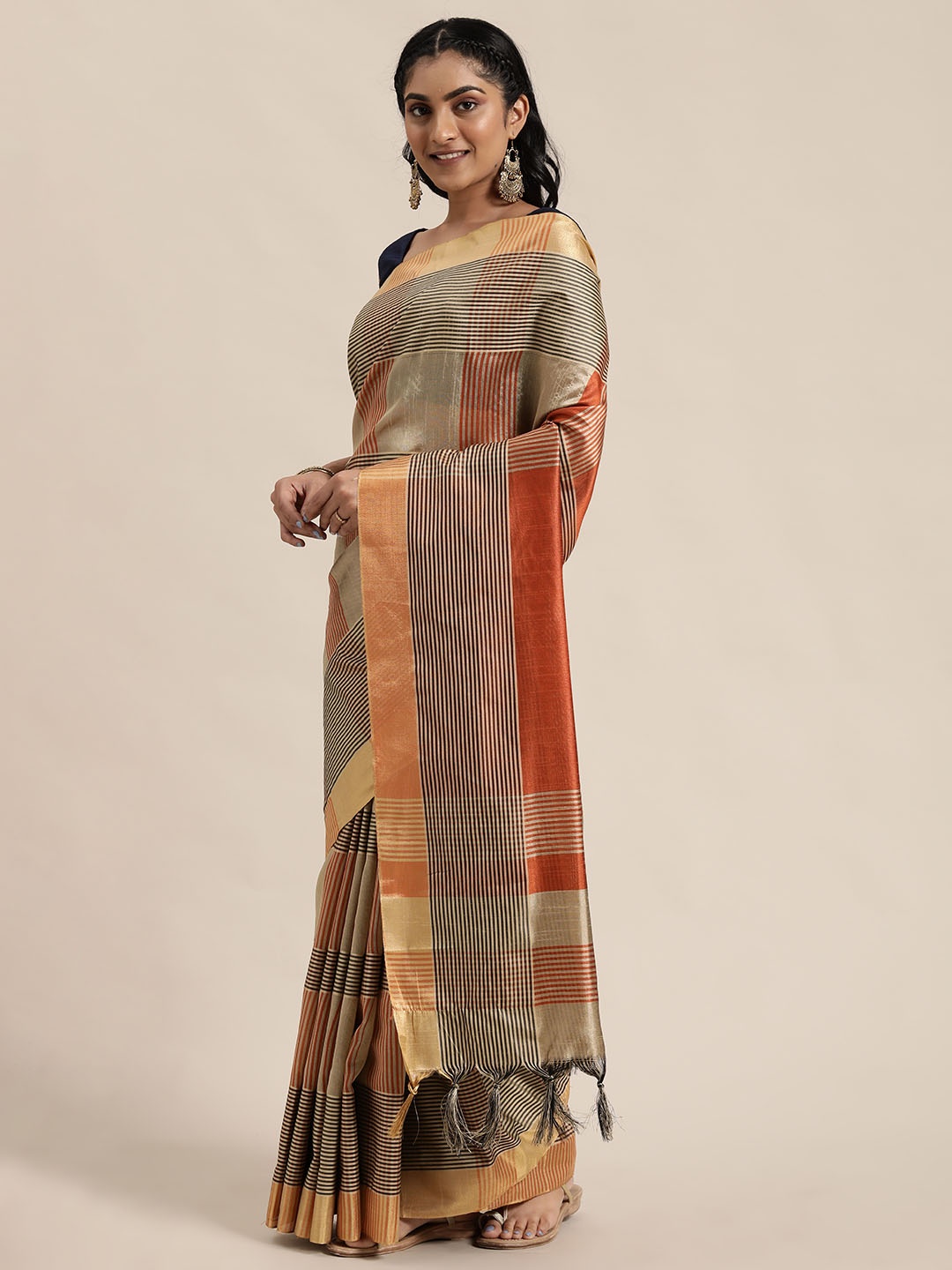 

Rajnandini Orange & Beige Printed Saree