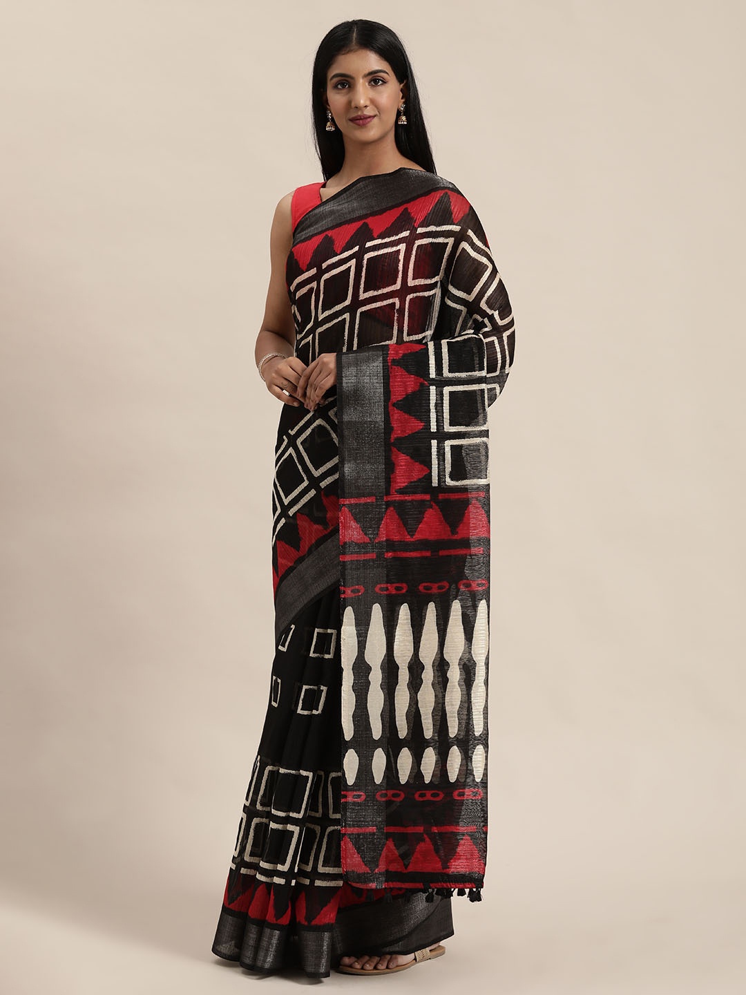 

Rajnandini Black & Red Silk Cotton Printed Saree