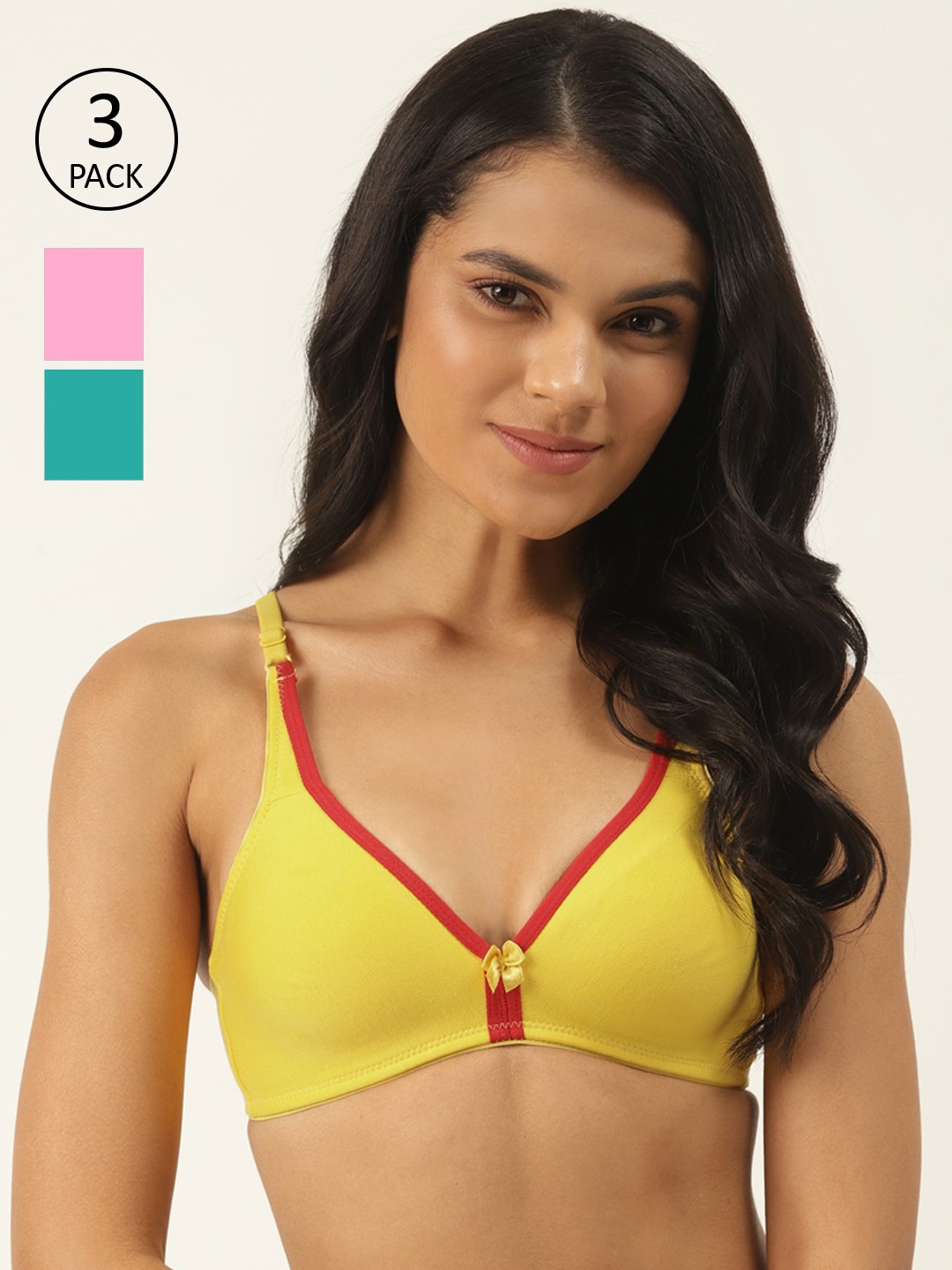 

Softskin Pack of 3 Solid Non-Wired Non Padded T-shirt Bras 30B_3, Pink