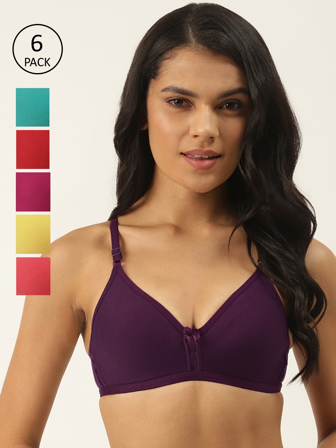 

Softskin Pack of 6 Solid Non-Wired Non Padded T-shirt Bras Smile_30B_6, Purple