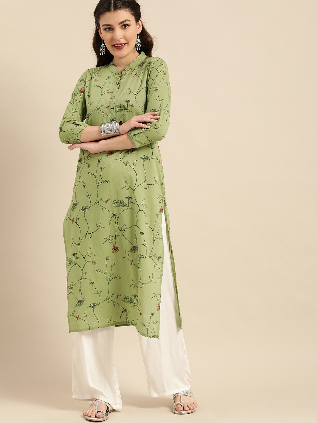 

Rajnandini Women Green Floral Printed Kurta