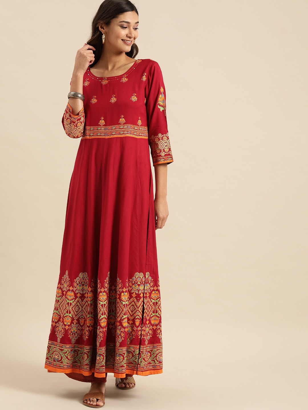 

Varanga Women Maroon Ethnic Motifs Printed Floral Anarkali Kurta