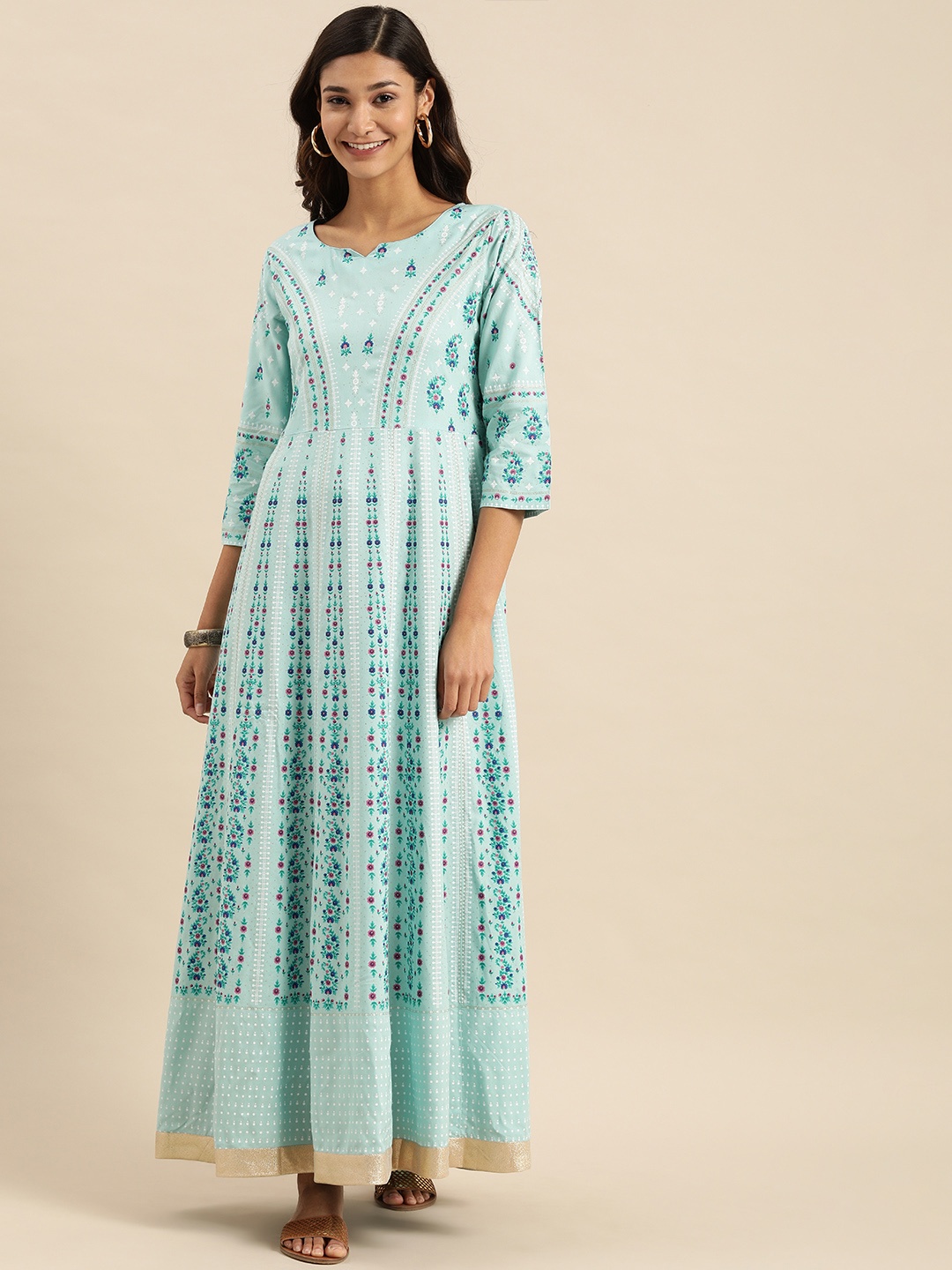 

Varanga Women Blue Floral Printed Anarkali Kurta