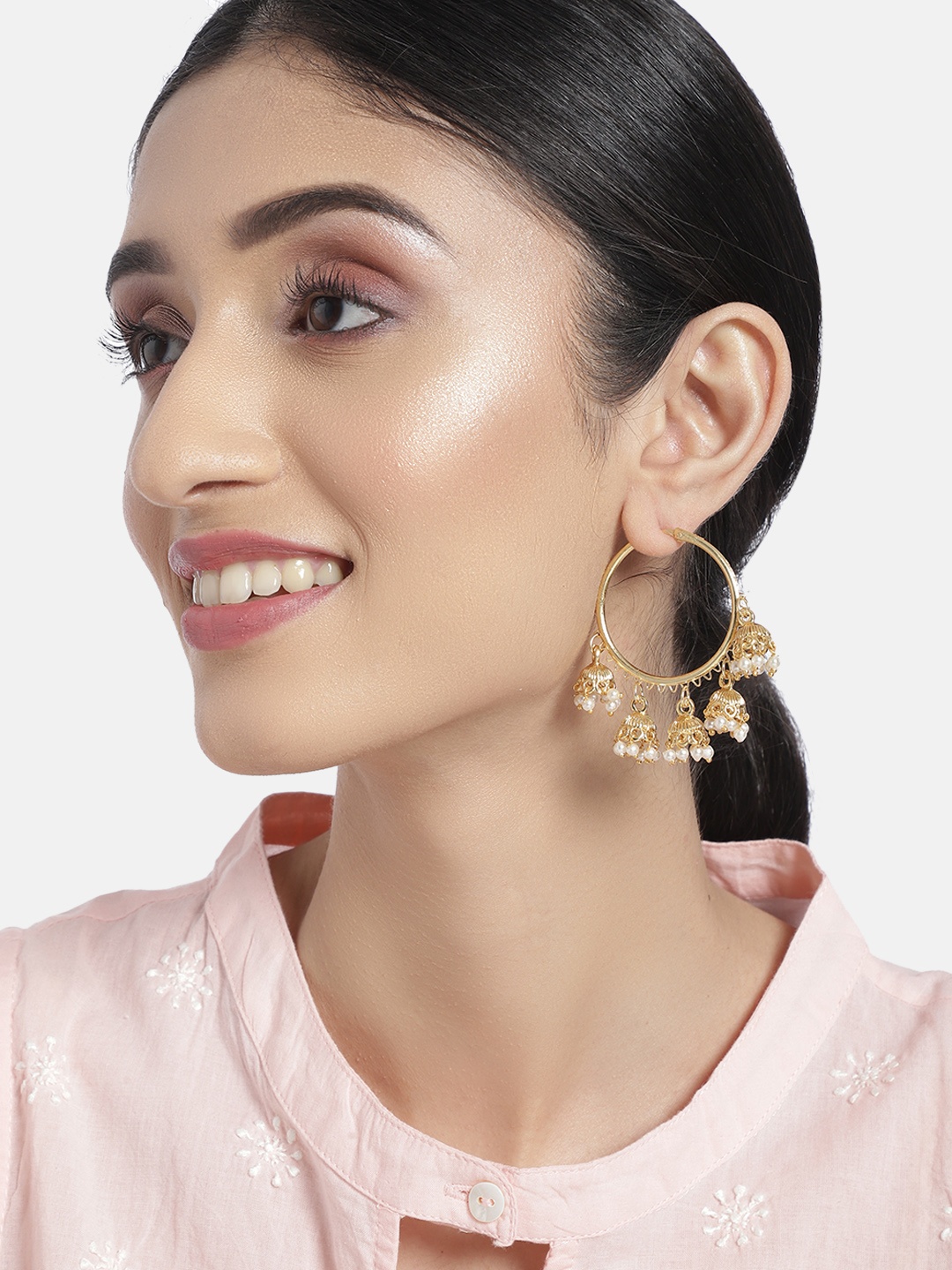 

I Jewels Gold Plated Circular Hoop Jhumka Earrings