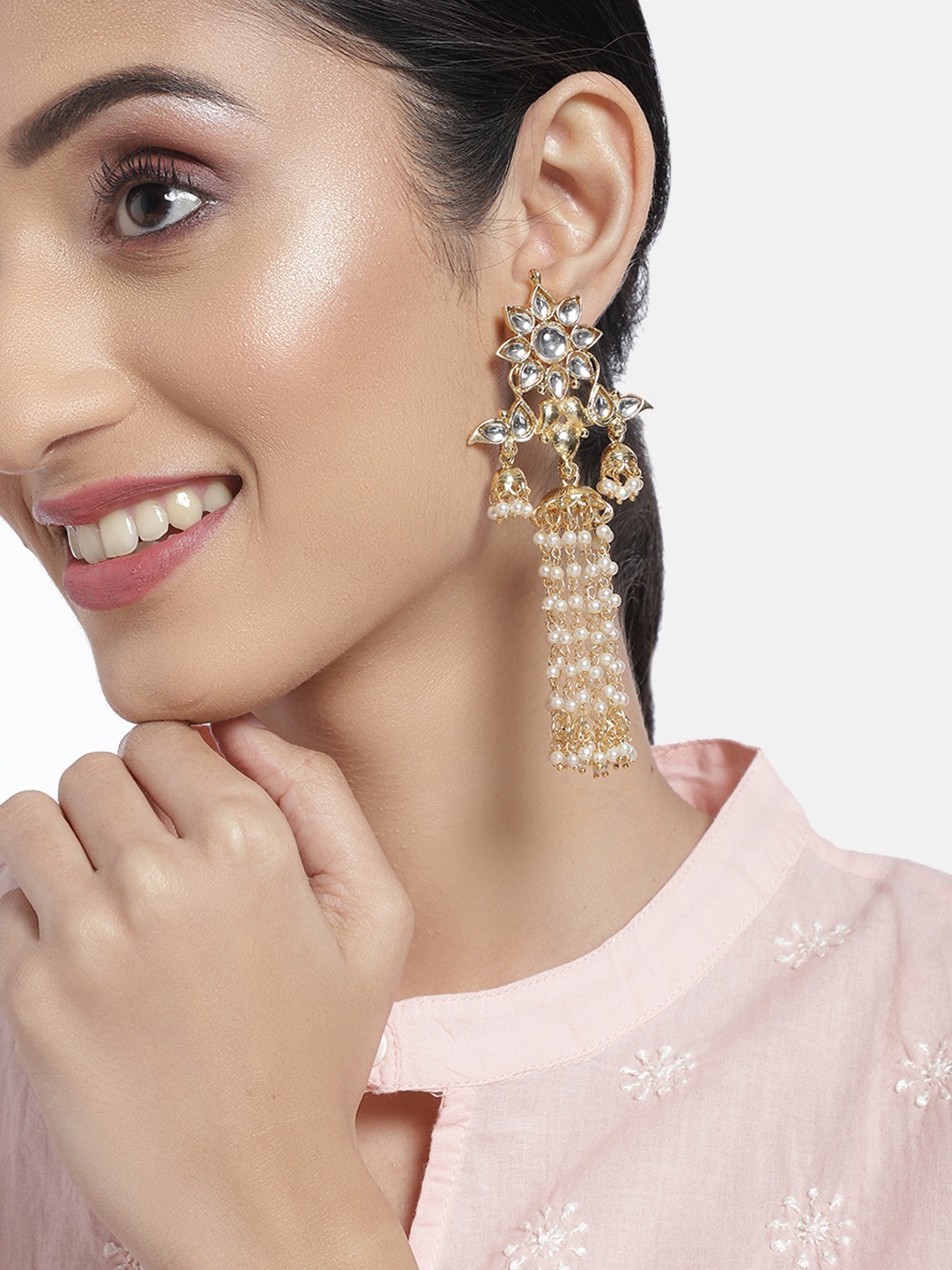 

I Jewels White Gold Plated Kundan Jhumki Earrings