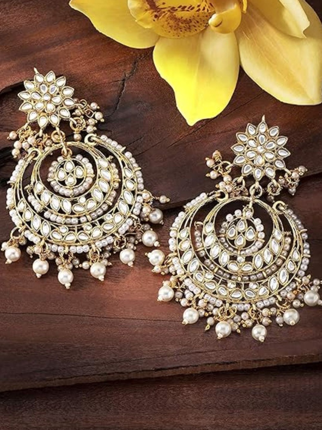 

I Jewels Gold Plated Enamelled Crescent Shaped Chandbalis