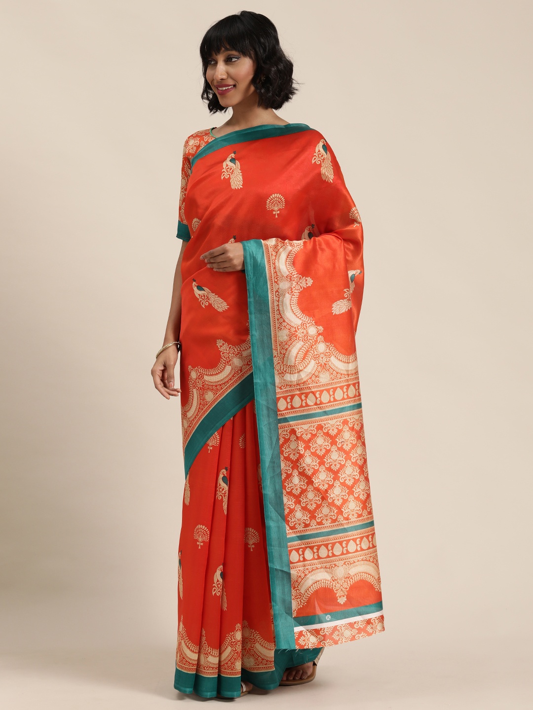 

Florence Orange & Golden Printed Saree