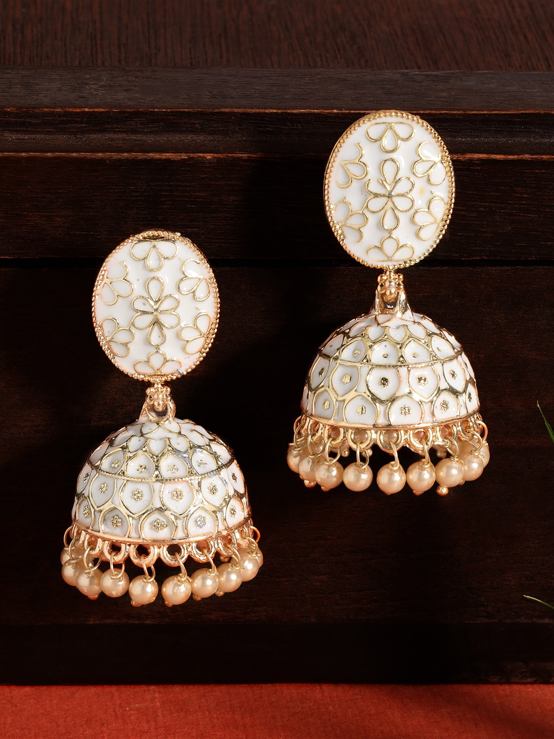 

Rubans Off-White & Grey Contemporary Jhumkas