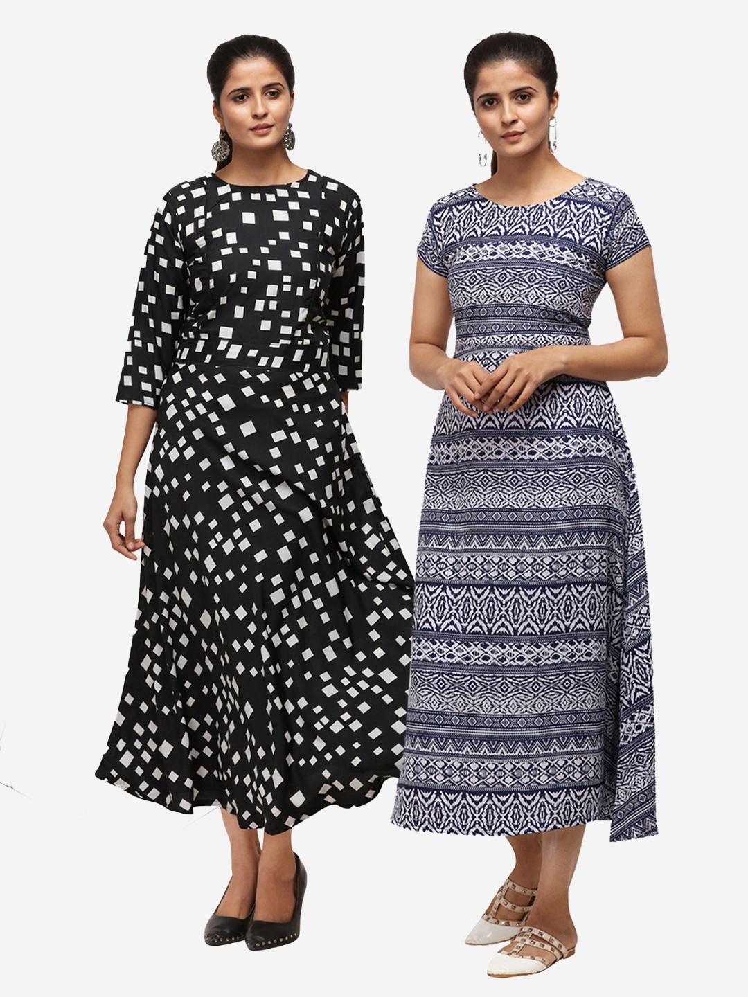 

Florence Women Pack of 2 Printed A-Line Dresses, Navy blue